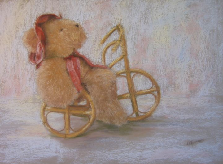Peinture intitulée "à bicyclette..." par Josette Francois, Œuvre d'art originale, Pastel