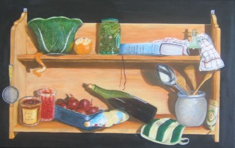 Peinture intitulée "tout sur l'étagère" par Josette Francois, Œuvre d'art originale
