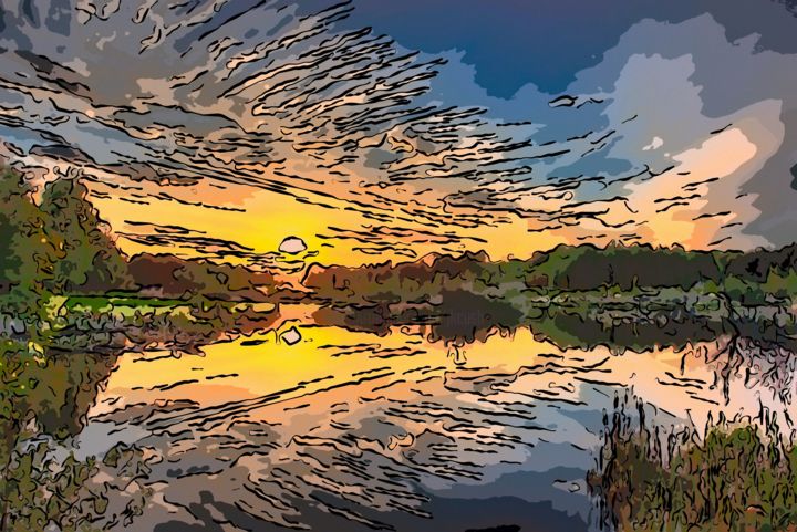 Digital Arts titled "Sunset Over The Bac…" by Jack Cash Jr, Original Artwork