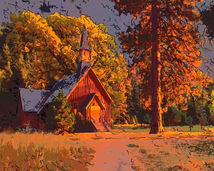 Digital Arts titled "An Old Church In Th…" by Jack Cash Jr, Original Artwork