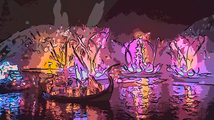 Digital Arts titled "Fireworks On The Wa…" by Jack Cash Jr, Original Artwork