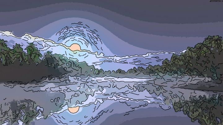 Digitale Kunst mit dem Titel "Moonlight Reflection" von Jack Cash Jr, Original-Kunstwerk, Digitale Malerei