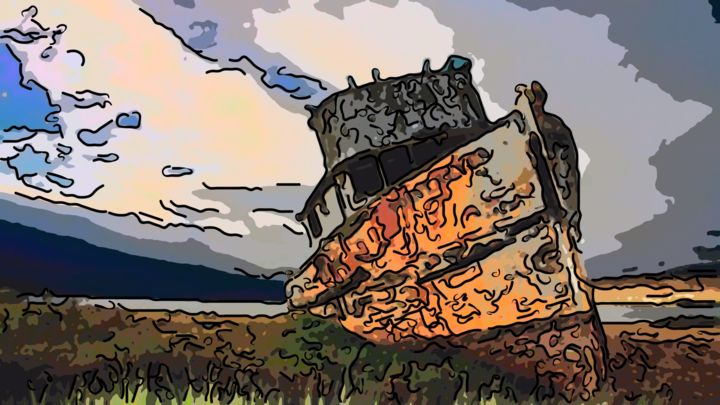 Digital Arts titled "Beached Ship" by Jack Cash Jr, Original Artwork