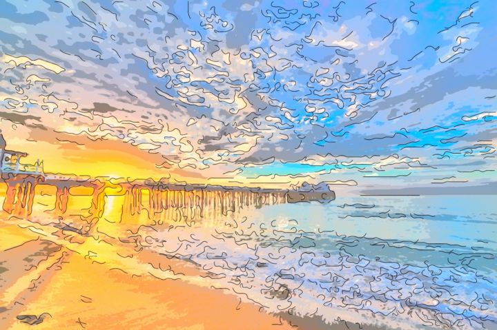 Digital Arts titled "Fishing Pier At Dawn" by Jack Cash Jr, Original Artwork