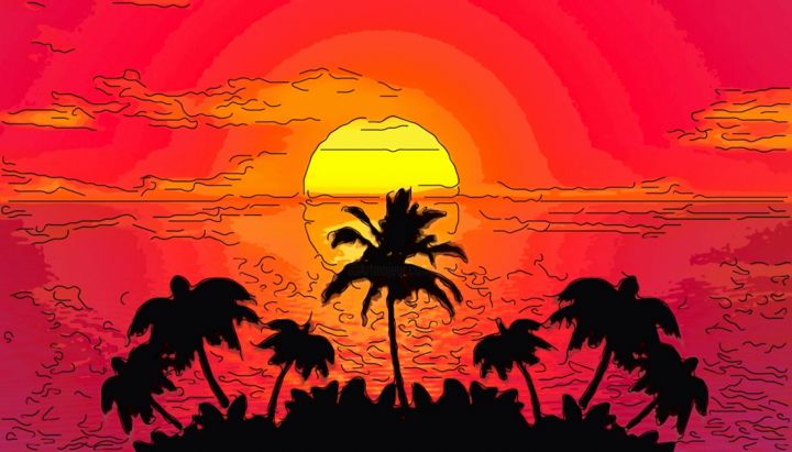 Digitale Kunst getiteld "Palm Trees At Sunset" door Jack Cash Jr, Origineel Kunstwerk