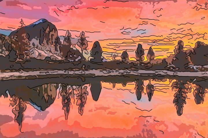 Digitale Kunst mit dem Titel "Mountain Pond" von Jack Cash Jr, Original-Kunstwerk