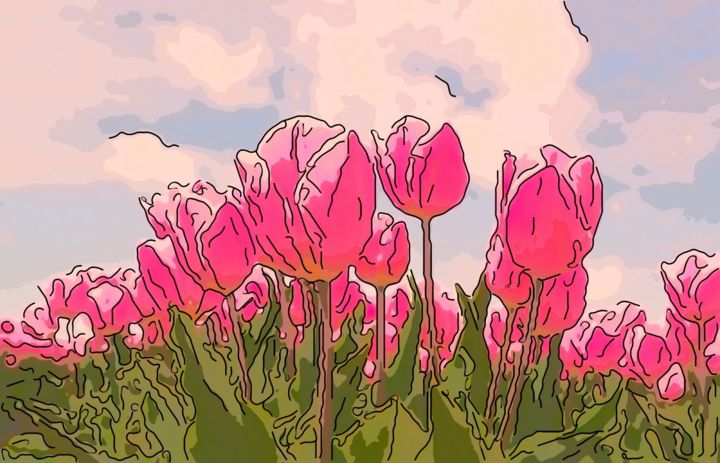 Arte digitale intitolato "Pink Flowers" da Jack Cash Jr, Opera d'arte originale