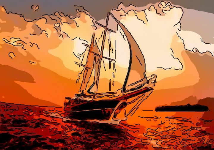 Цифровое искусство под названием "Sailing Away" - Jack Cash Jr, Подлинное произведение искусства