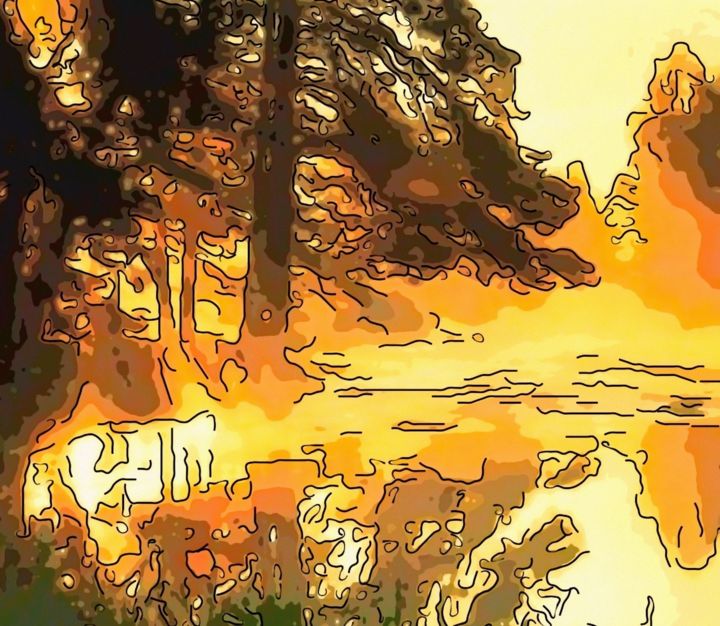 Arte digitale intitolato "Golden Pond" da Jack Cash Jr, Opera d'arte originale