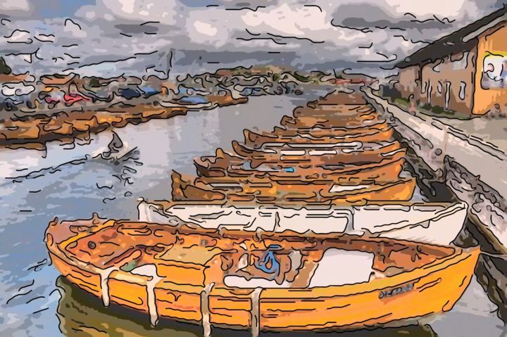 Arte digitale intitolato "Fishing Boats" da Jack Cash Jr, Opera d'arte originale