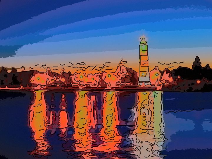 Digital Arts titled "The Harbor At Sunset" by Jack Cash Jr, Original Artwork