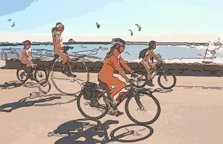 Цифровое искусство под названием "Bicycle Riders" - Jack Cash Jr, Подлинное произведение искусства