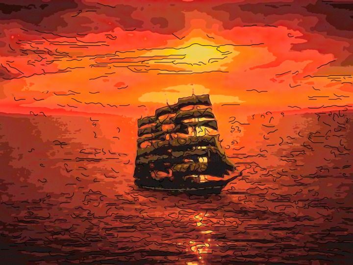 Digital Arts titled "Tall Ship 2" by Jack Cash Jr, Original Artwork, Digital Painting