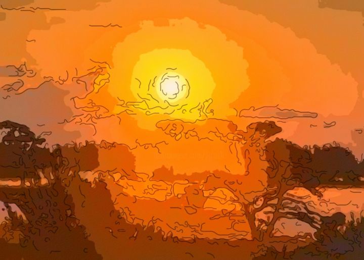 Arts numériques intitulée "Kenya Sunrise" par Jack Cash Jr, Œuvre d'art originale, Peinture numérique