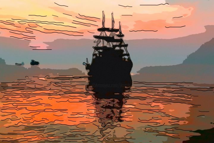 Digital Arts titled "Setting Sail" by Jack Cash Jr, Original Artwork, Digital Painting