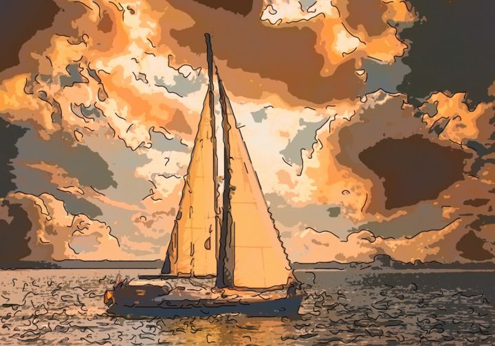 Arts numériques intitulée "Sails Afloat" par Jack Cash Jr, Œuvre d'art originale, Peinture numérique
