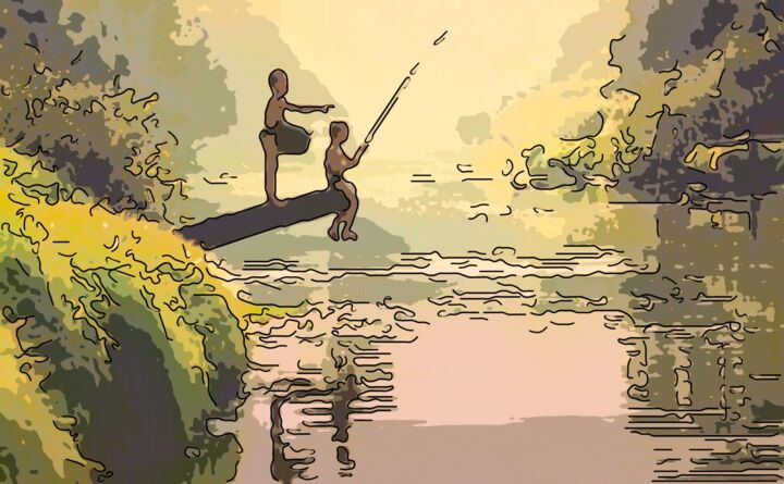 Digital Arts titled "Boys Fishing" by Jack Cash Jr, Original Artwork, Digital Painting