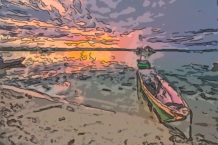 Arte digitale intitolato "Beached Canoe" da Jack Cash Jr, Opera d'arte originale, Pittura digitale