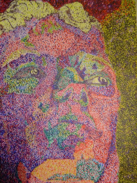 Картина под названием "face of dots" - Jake Kidney, Подлинное произведение искусства