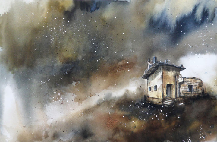 Painting titled "Forgotten land" by Julia Kochetova, Original Artwork, Watercolor