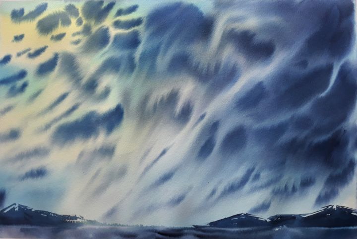 Painting titled "Dawn of hope" by Julia Kochetova, Original Art, Watercolor
