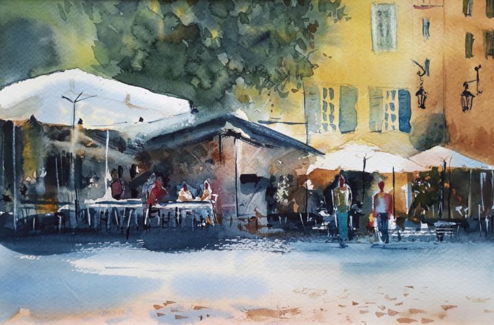 Painting titled "Street light" by Julia Kochetova, Original Art, Watercolor