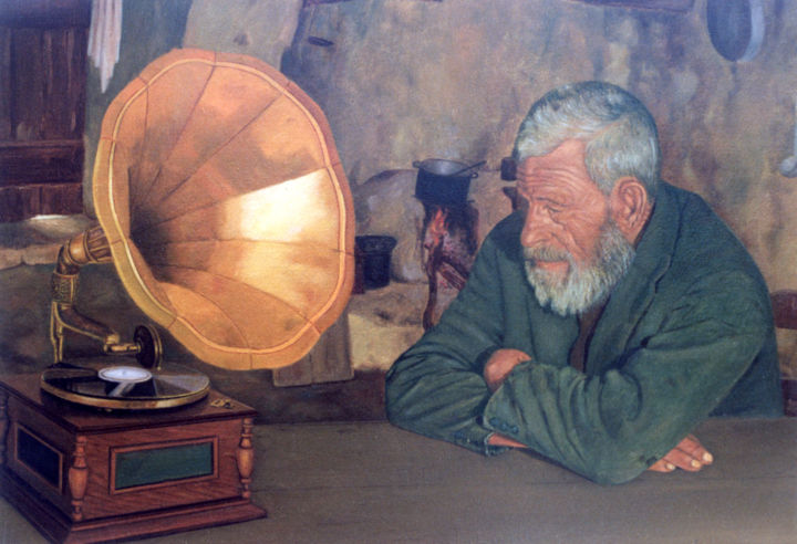 Malerei mit dem Titel "THE GRAMOPHONE" von Dimitrios Gonalakis, Original-Kunstwerk, Öl