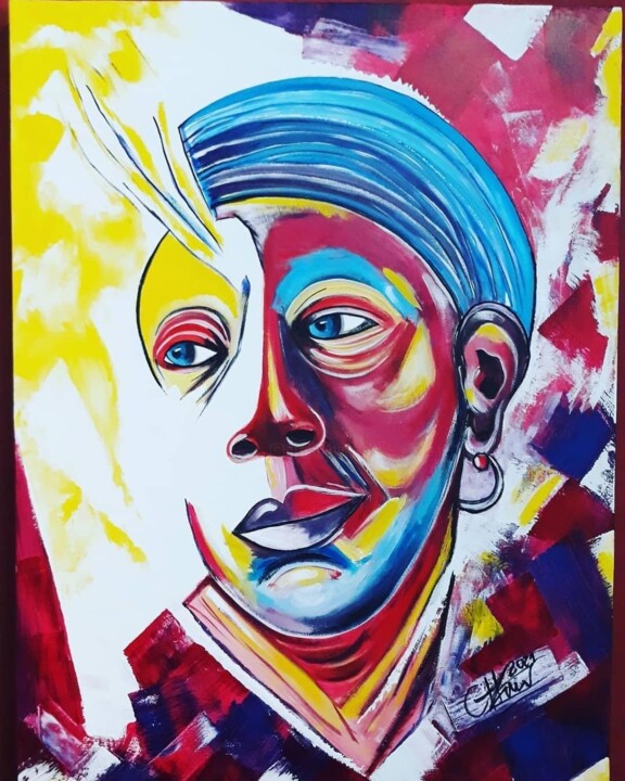 Painting titled "olhar sensato" by Jl Pro Moda, Arte & Cultura, Original Artwork, Acrylic Mounted on Wood Stretcher frame