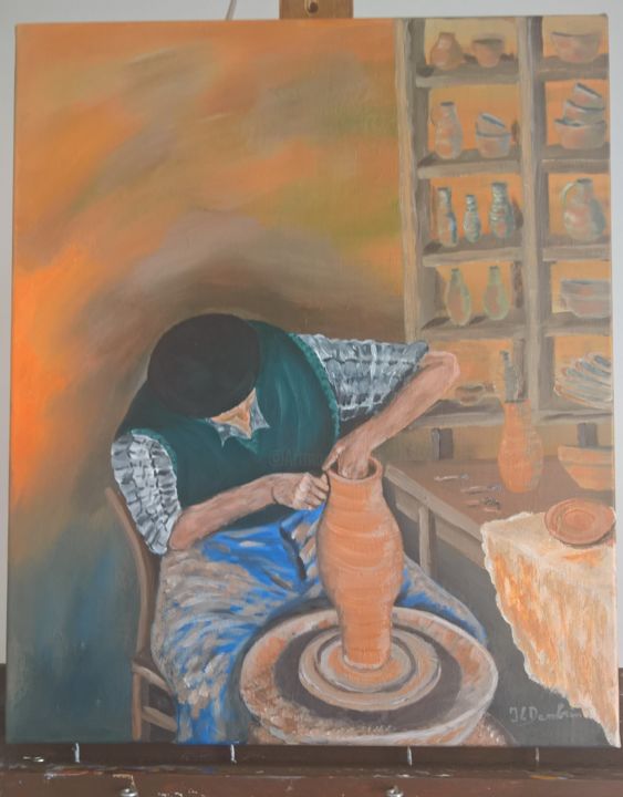 Peinture intitulée "le potier" par Jean Luc Dambrin, Œuvre d'art originale, Acrylique