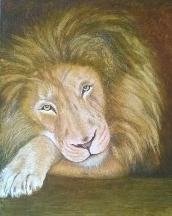 Painting titled "LION" by Jean-Louis Delmas, Original Artwork, Oil