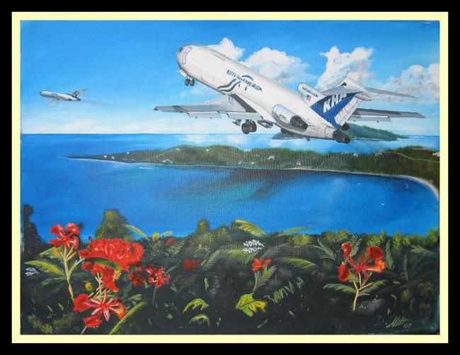 Painting titled "Kitty Hawk B727 in…" by Jerome Leluc, Original Artwork