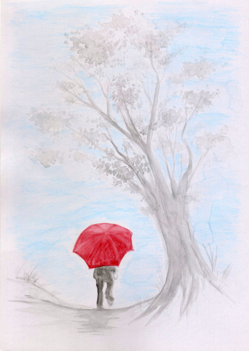 "guarda-chuva-vermel…" başlıklı Tablo J. Lima tarafından, Orijinal sanat, Suluboya