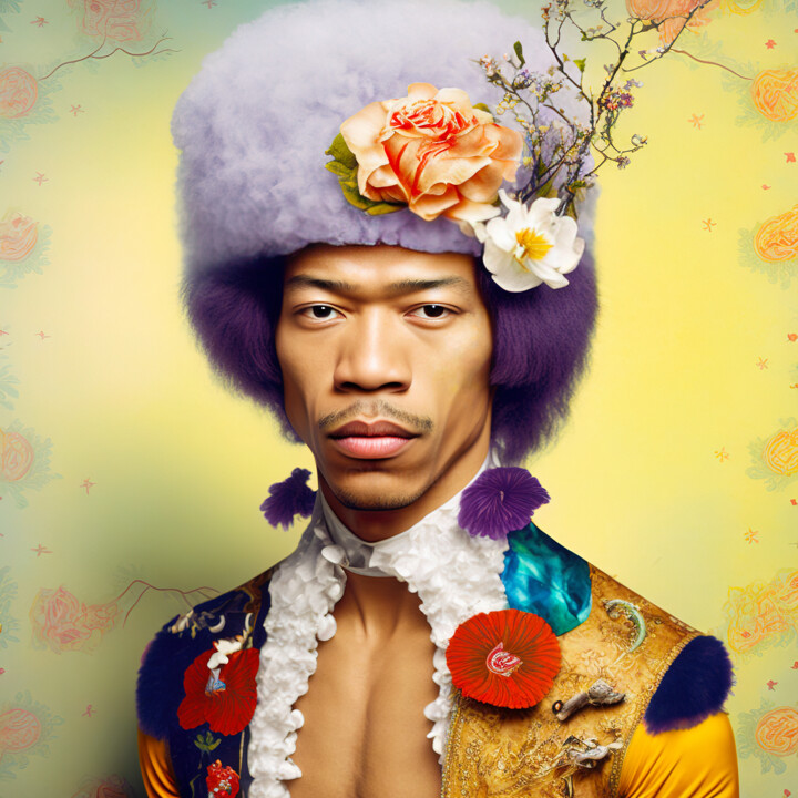 Arte digital titulada "Jimi Hendrix 1" por Jean Luc Michon, Obra de arte original, Imagen generada por IA