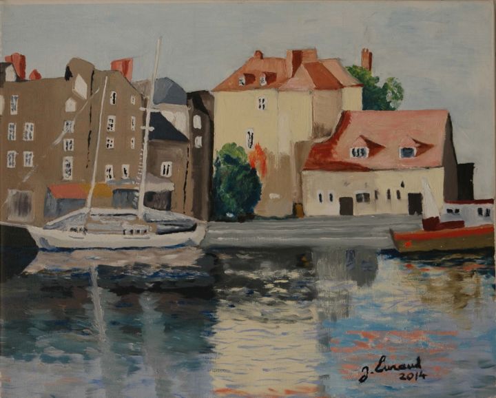 Pittura intitolato "Le port d'Honfleur" da Jacques Lunaud, Opera d'arte originale, Olio