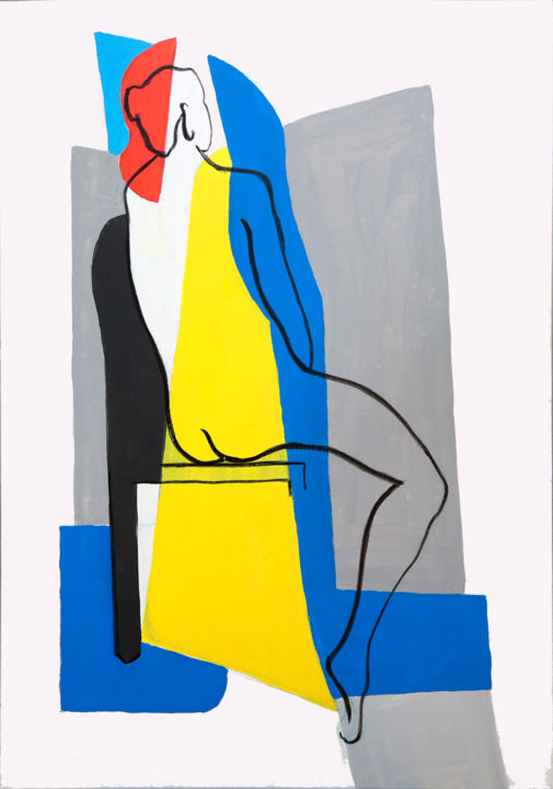 Peinture intitulée "Nu assis jaune" par Jean-Louis Valera, Œuvre d'art originale, Acrylique