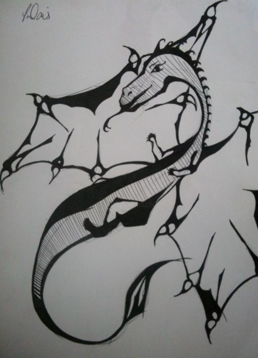 Drawing titled "Shades of a Dragon" by Jessica Lan Ying Davies, Original Artwork, Other