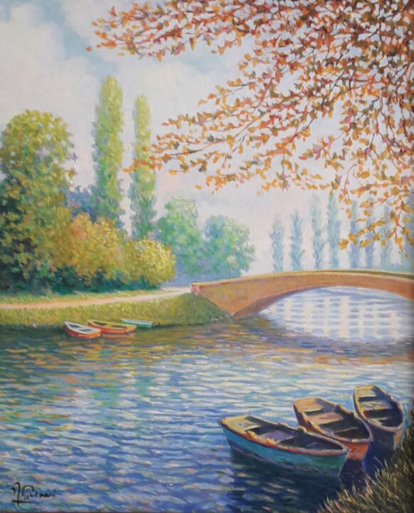 Pintura intitulada "Le canal à Mesgrign…" por Jm Guenard, Obras de arte originais, Óleo