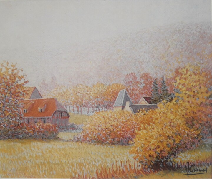 Painting titled "Village près d'Honf…" by Jm Guenard, Original Artwork, Oil