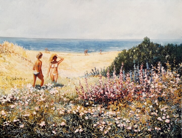 Peinture intitulée "Fleurs sur la côte…" par Jm Guenard, Œuvre d'art originale, Huile