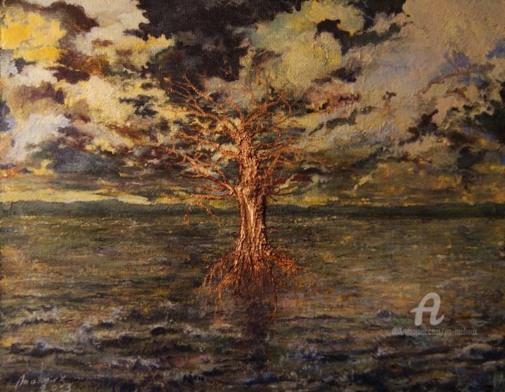 Pittura intitolato "arbre d'or" da Jean-Michel Mahaux, Opera d'arte originale