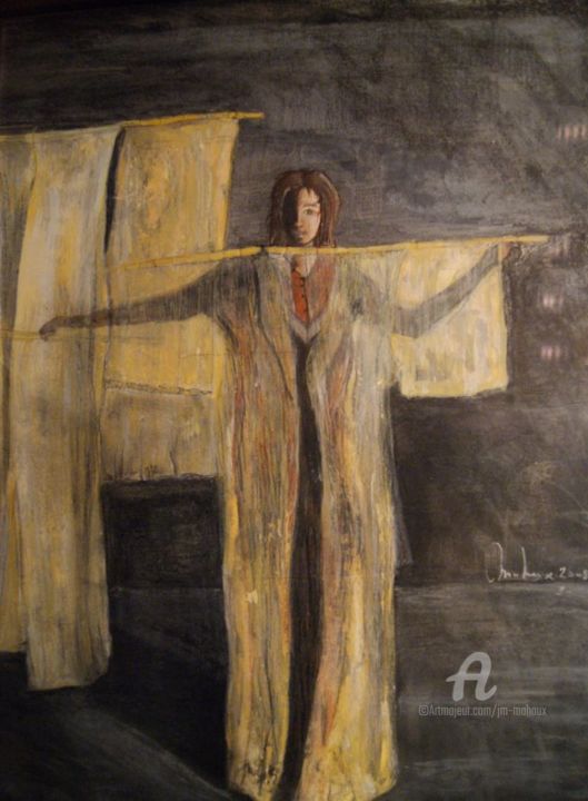 Peinture intitulée "fille au voile" par Jean-Michel Mahaux, Œuvre d'art originale, Pastel