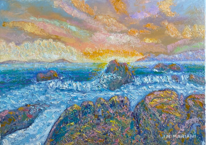 Painting titled "Vue des rochers Pro…" by Jm Mariani, Original Artwork, Oil Mounted on Wood Stretcher frame