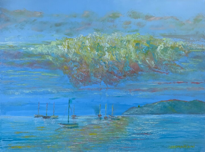 Peinture intitulée "Mouillage au Port d…" par Jm Mariani, Œuvre d'art originale, Huile Monté sur Châssis en bois