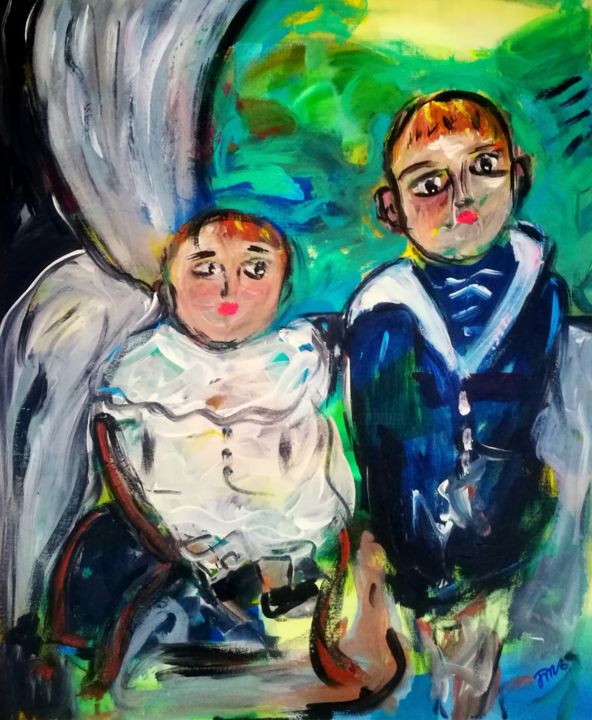 Painting titled "Deux enfants au sal…" by Jean-Marc Zabouri, Original Artwork