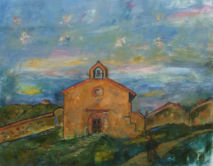 Painting titled "Vieille église prov…" by Jean-Marc Zabouri, Original Artwork