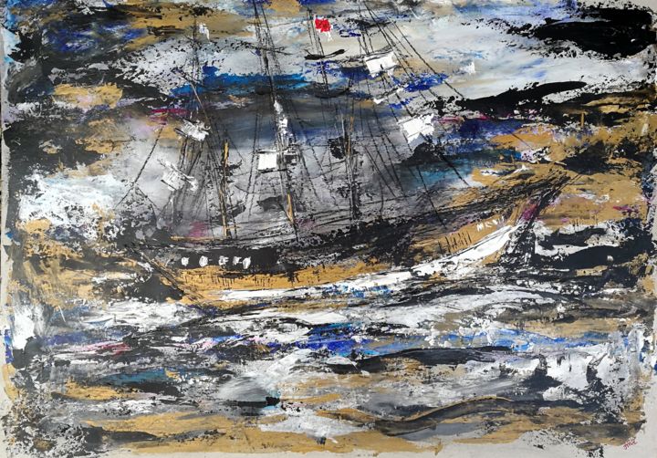 Painting titled "L'adieu en mer" by Jean-Marc Zabouri, Original Artwork