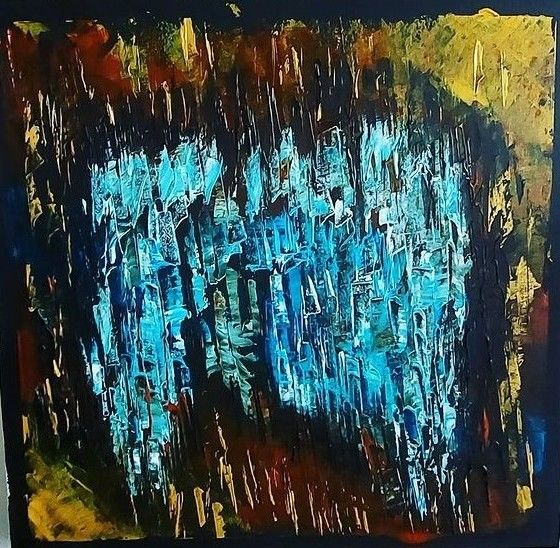 Painting titled "Les Chutes bleues" by Jmbr, Original Artwork, Acrylic Mounted on Wood Stretcher frame