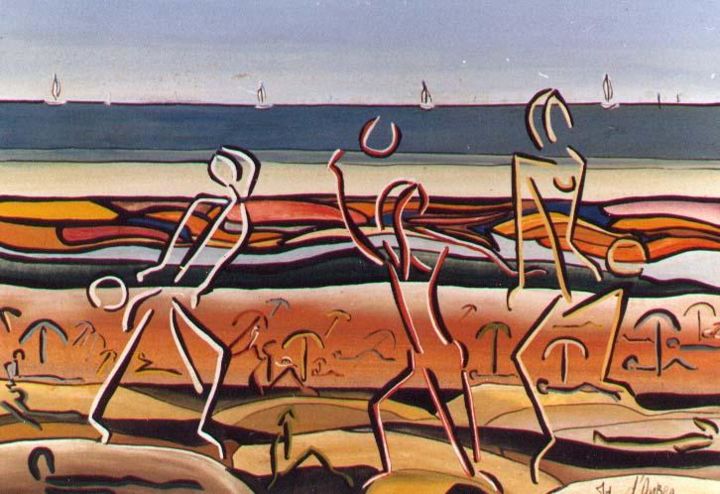 Ζωγραφική με τίτλο "A la plage" από Jean Marc D'Ambra, Αυθεντικά έργα τέχνης