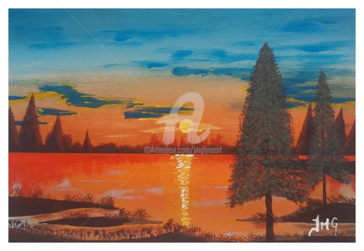 Painting titled "Coucher de soleil s…" by Jmglyneart, Original Artwork, Acrylic Mounted on Other rigid panel