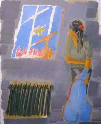 Peinture intitulée "Le chien bleu" par Jean-Marie Holterbach, Œuvre d'art originale, Huile